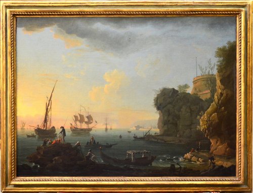 Tableaux et dessins Tableaux XVIIIe siècle - Paysage portuaire - Atelier de Charles François Lacroix de Marseille (1700 - 1782) 